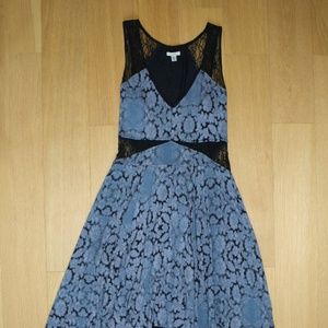 Blue Floral & Black Lace Dress